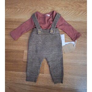 Grayson Collective Knit Warm Red Brown Overall Two Piece Set New Born 0 Months